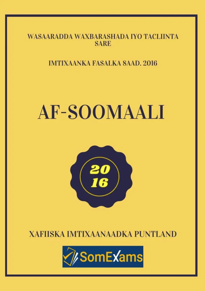 Imtixaanka maadada Af-soomaali 2016